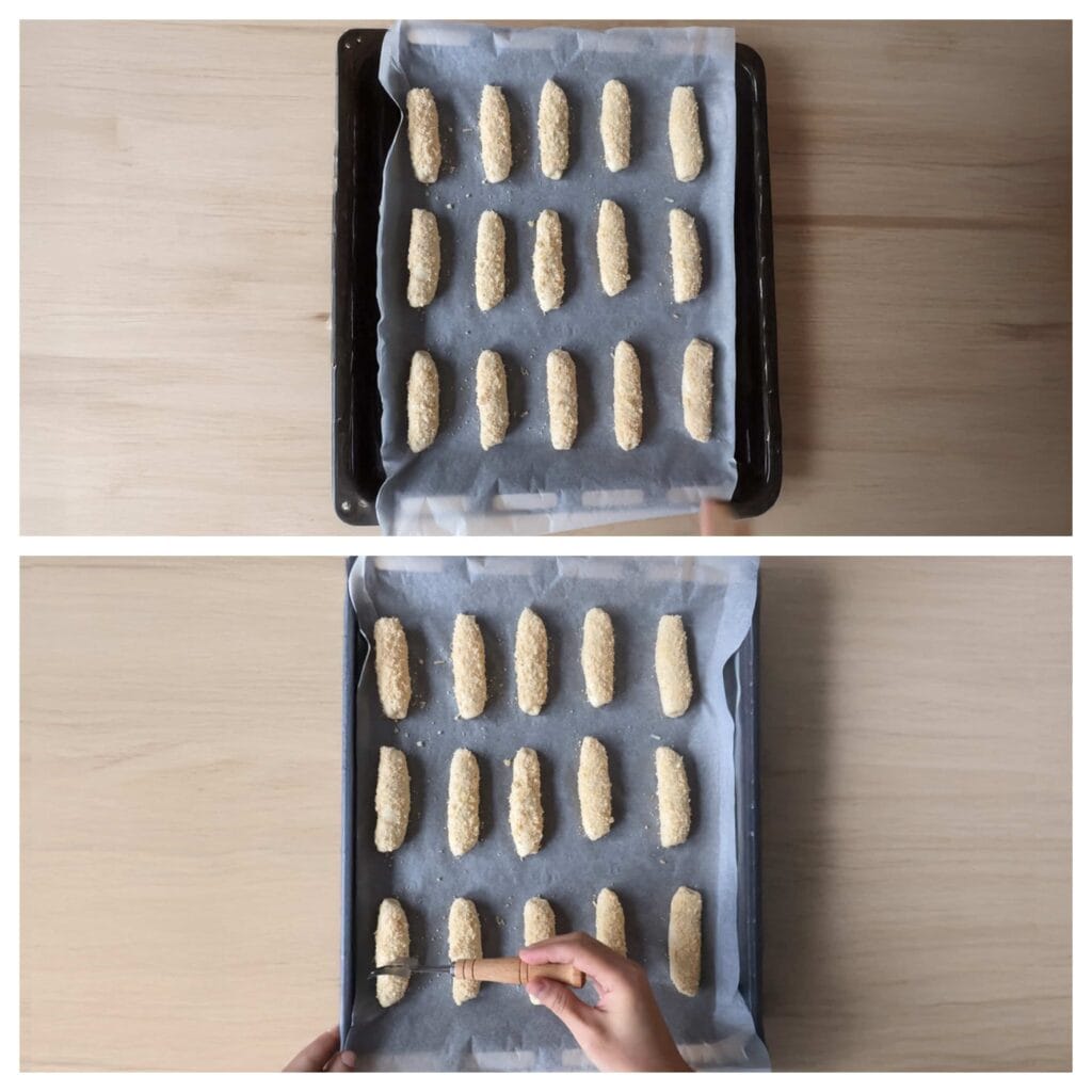 Leg de broodjes op een bakplaat bekleed met bakpapier. Snijd met een scherp mesje enkele sneetjes in het deeg voor een mooie afwerking.