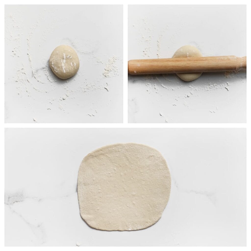 Rol elk bolletje deeg uit tot een vierkant.