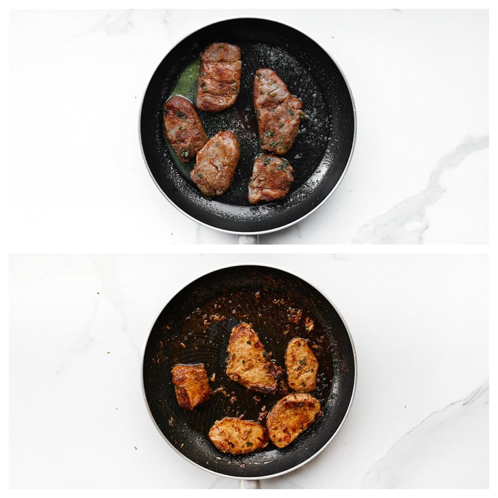 Verhit de roomboter in een koekenpan op middelhoog vuur. Leg de ossenhaas in de pan en schroei deze aan beide kanten dicht (ongeveer 1-2 minuten per kant) tot er een goudbruine korst ontstaat. Schep tijdens het bakken de gesmolten boter over het vlees om extra smaak toe te voegen. Haal het vlees uit de pan en laat het 5-10 minuten rusten onder losjes aluminiumfolie. Dit zorgt ervoor dat de sappen zich gelijkmatig door het vlees verdelen.