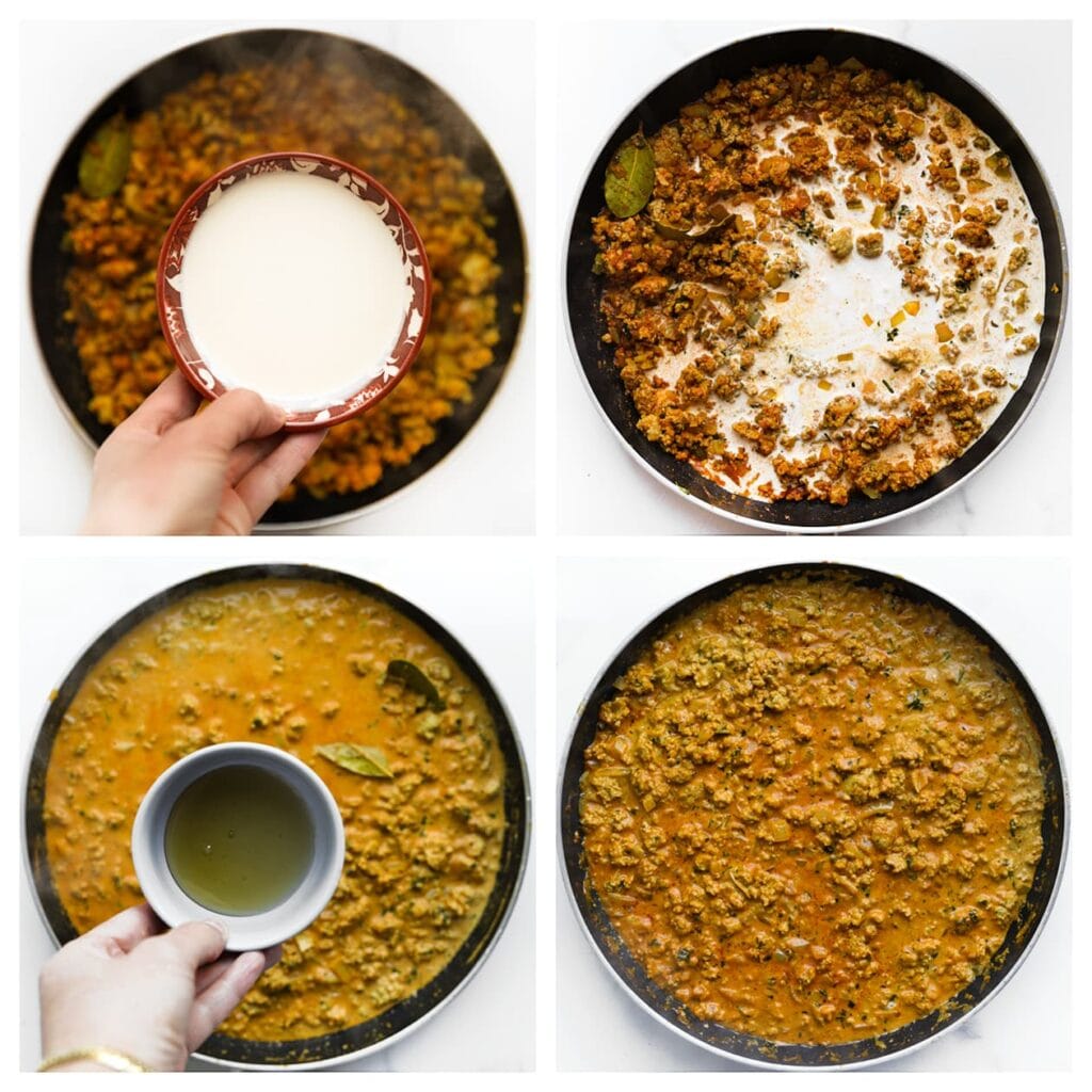 Voeg de ongeklopte slagroom en honing toe. Laat het geheel 5-7 minuten sudderen tot de saus indikt.