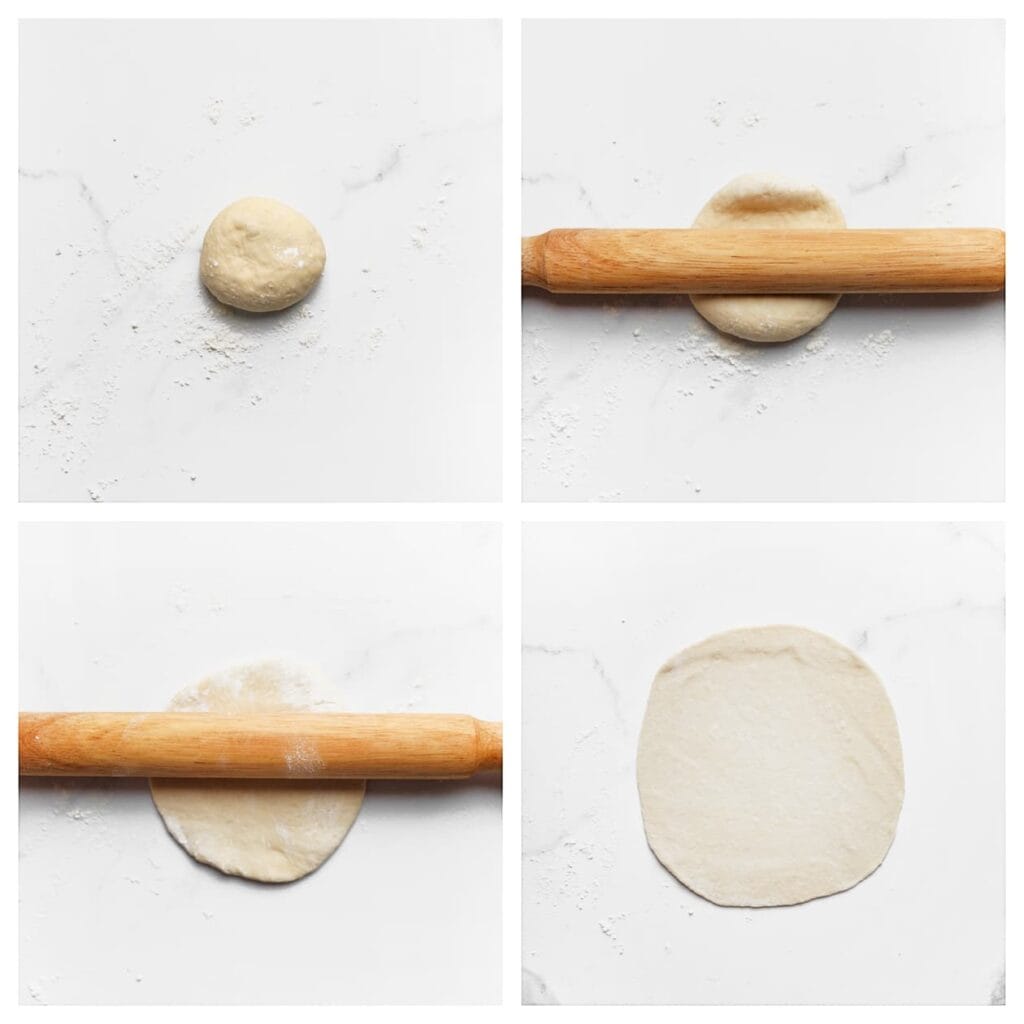 Rol een bol uit op een met bloem bestoven werkplek tot een ronde lap van 15 cm.