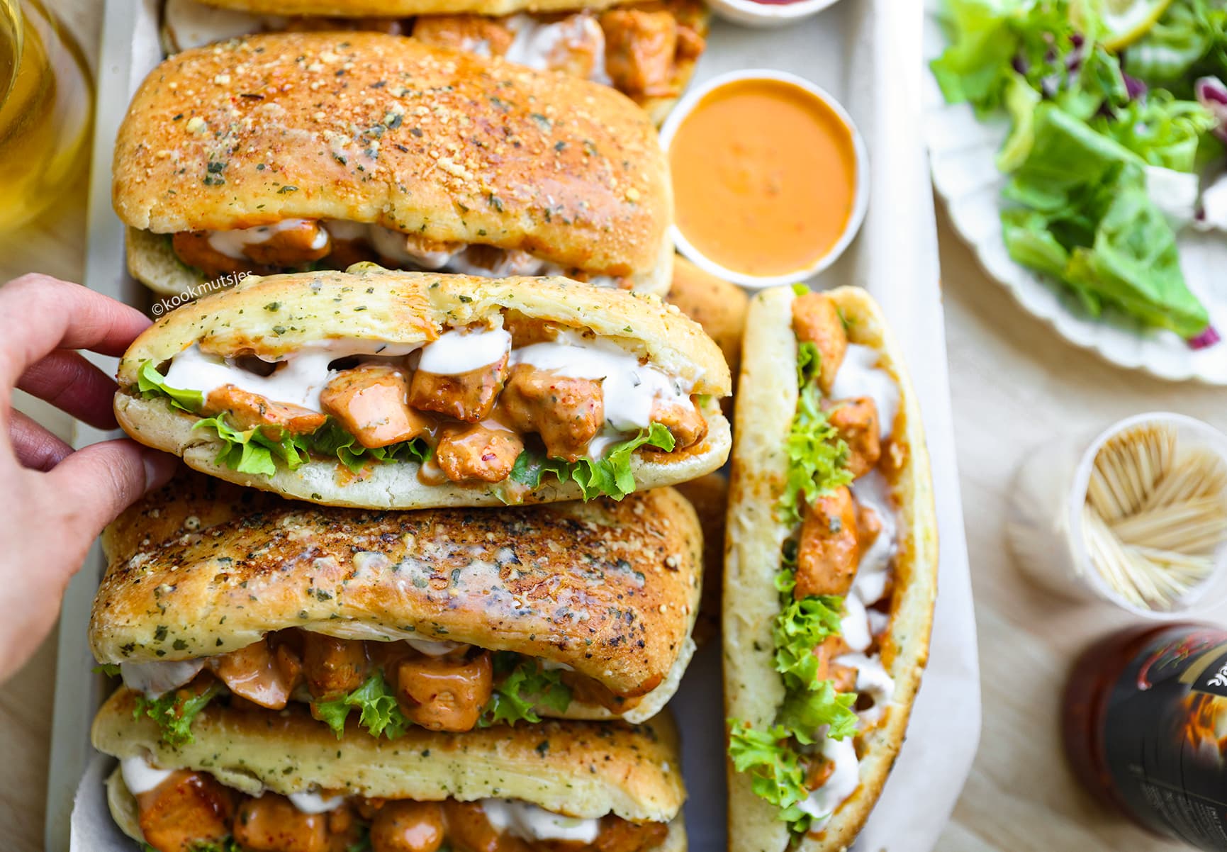 Knoflookbroodjes met Kip Kookmutsjes