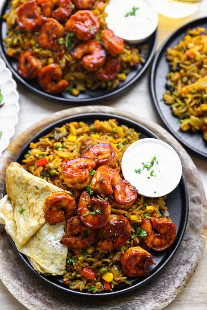 Rijst met Garnalen wok eindresultaat Kookmutsje