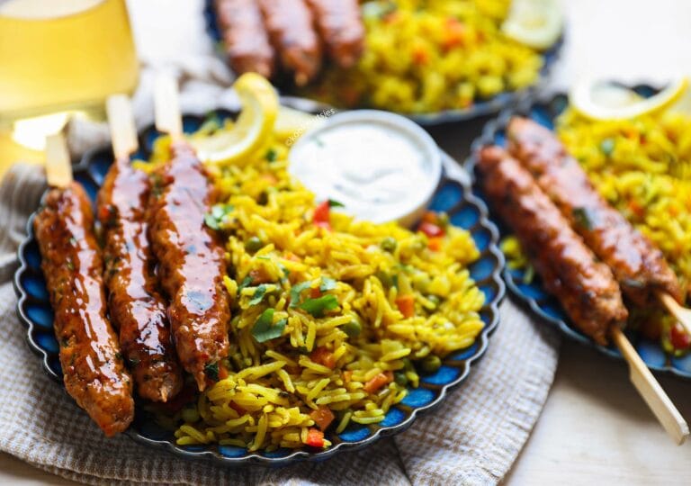 Gehaktspiesjes met Rijst en Groenten