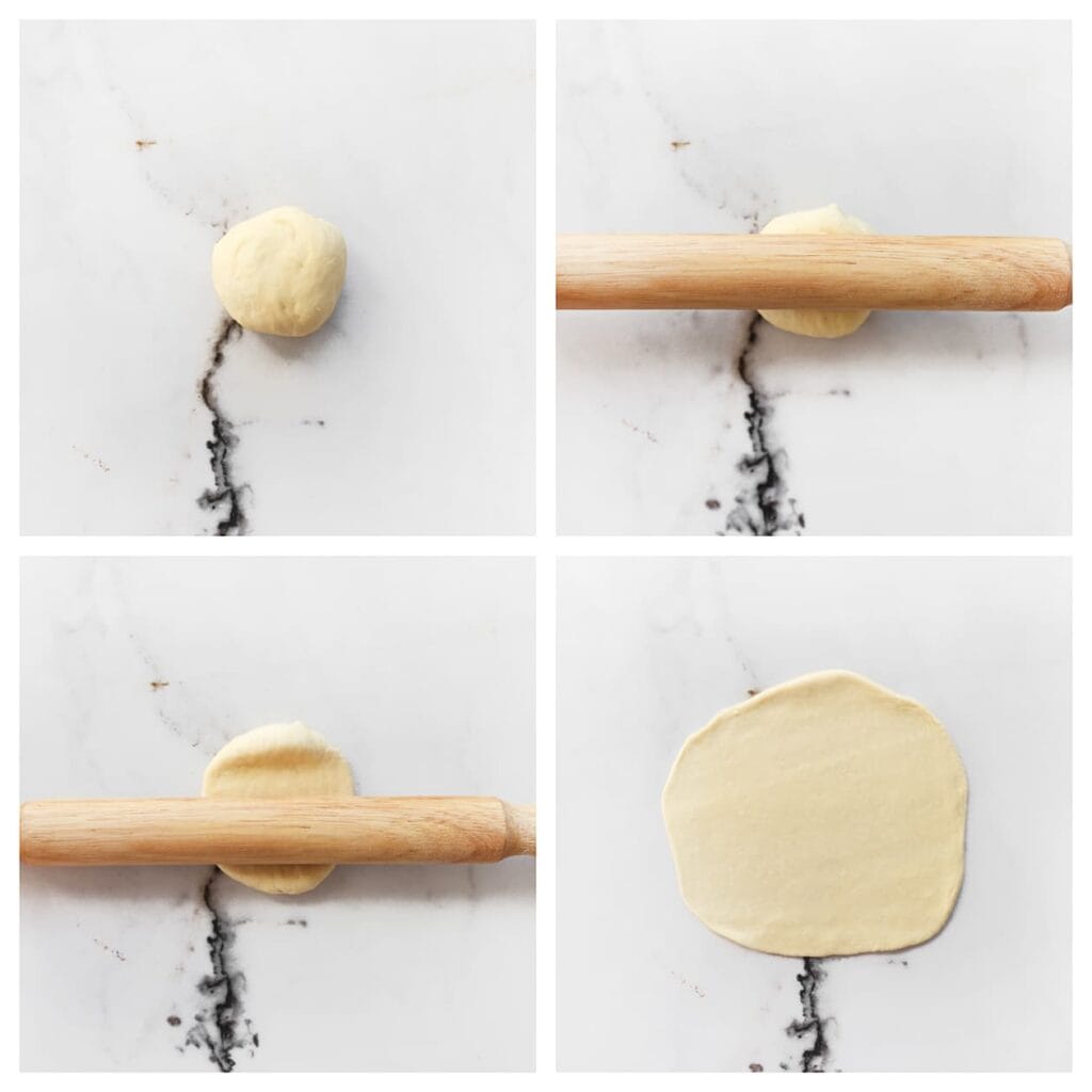 Rol een deegbol uit tot een cirkel van ongeveer 13 cm.