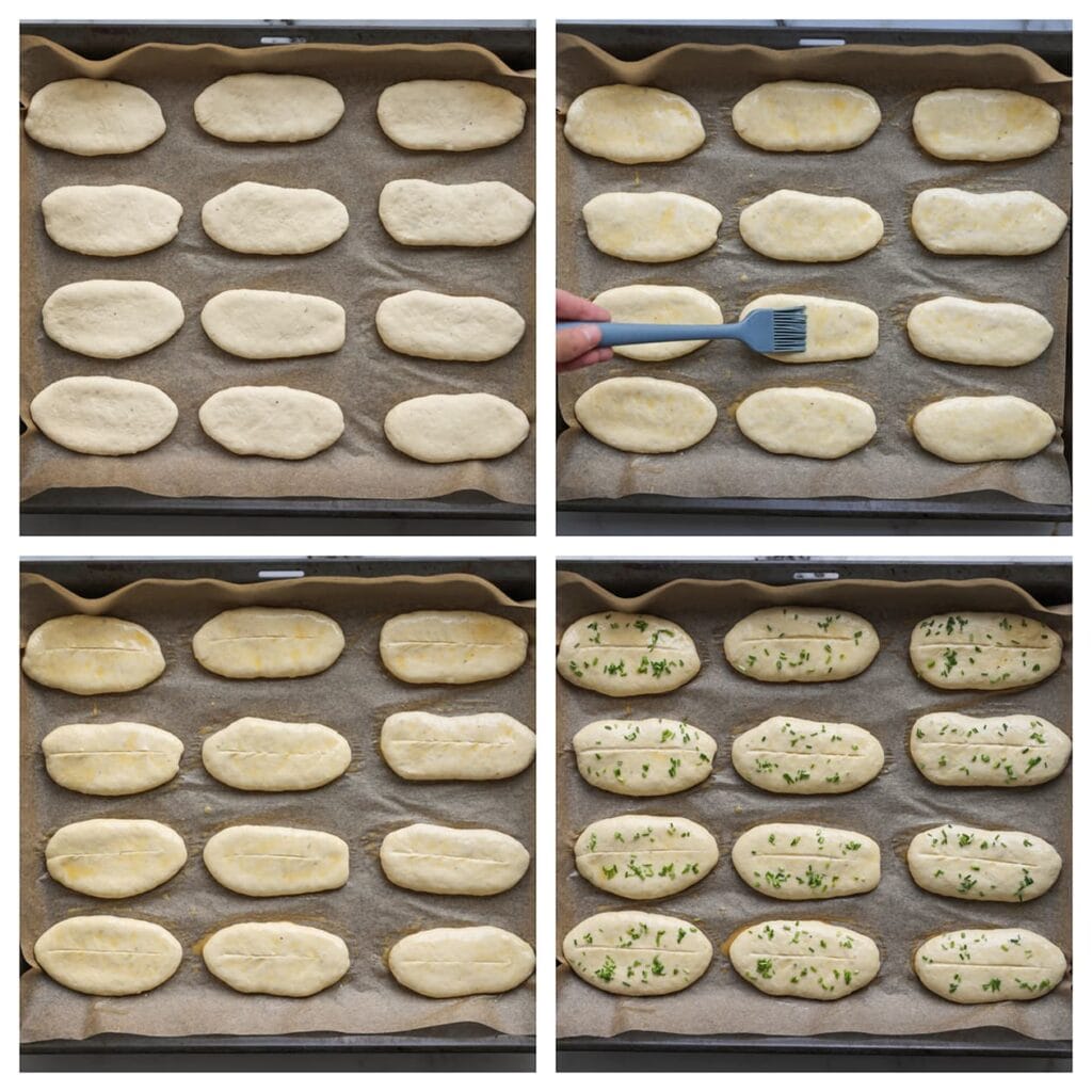 Leg het deeg op een met bakpapier beklede bakplaat. Bestrijk met een geklutst ei, maak een sneetje in het midden en bestrooi met stukjes verse bieslook.