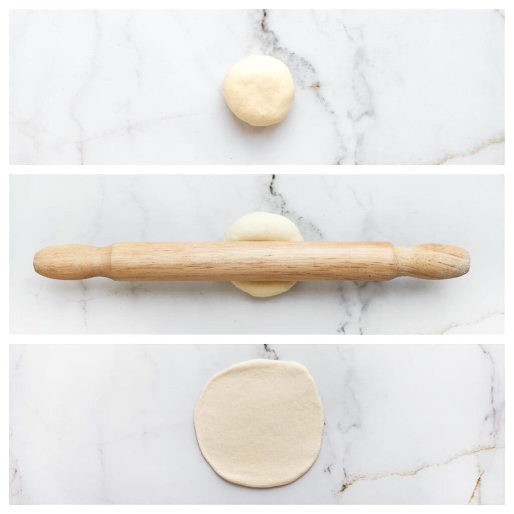 Neem een bol en rol deze uit tot een cirkel van ongeveer 15 cm doorsnede.