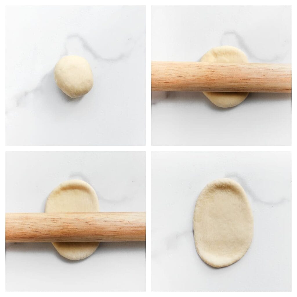 Neem een bol deeg en rol deze uit tot een ovaal.