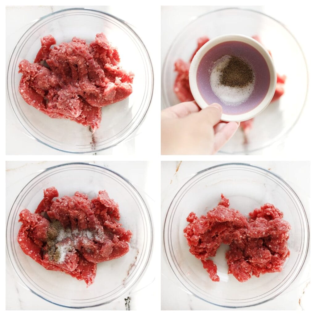 Meng in een kom het gehakt met zout en zwarte peper. 