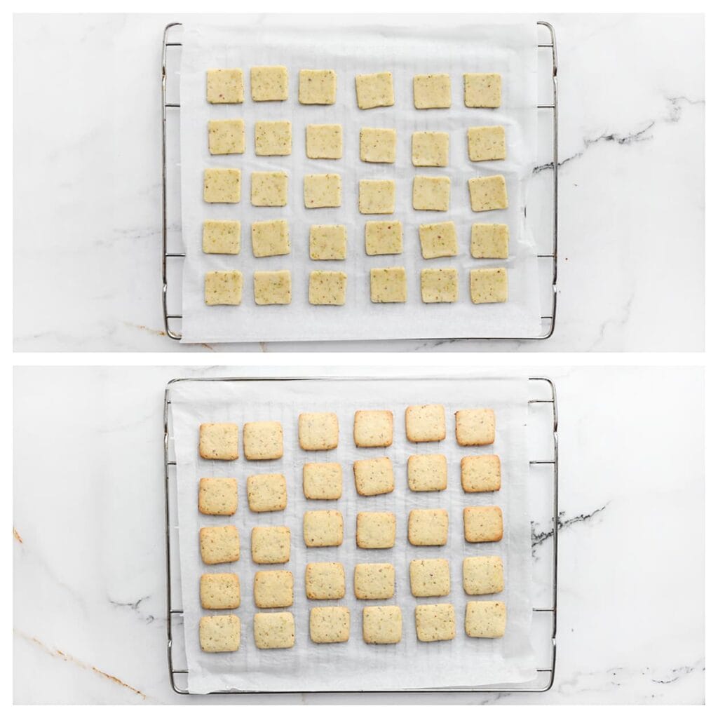 Leg de koekjes op een met bakpapier beklede bakplaat. Zet in een voorverwarmde oven op 190 °C. Bak 10-12 minuten, of tot ze licht goudbruin zijn. Laat de koekjes volledig afkoelen.