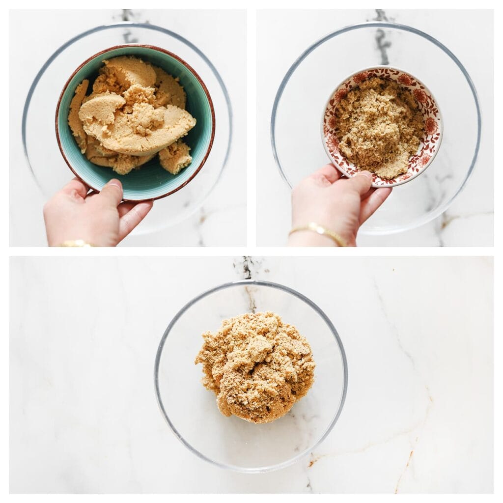 Meng de fijngemalen pinda’s samen met de sesamzaad in een kom.