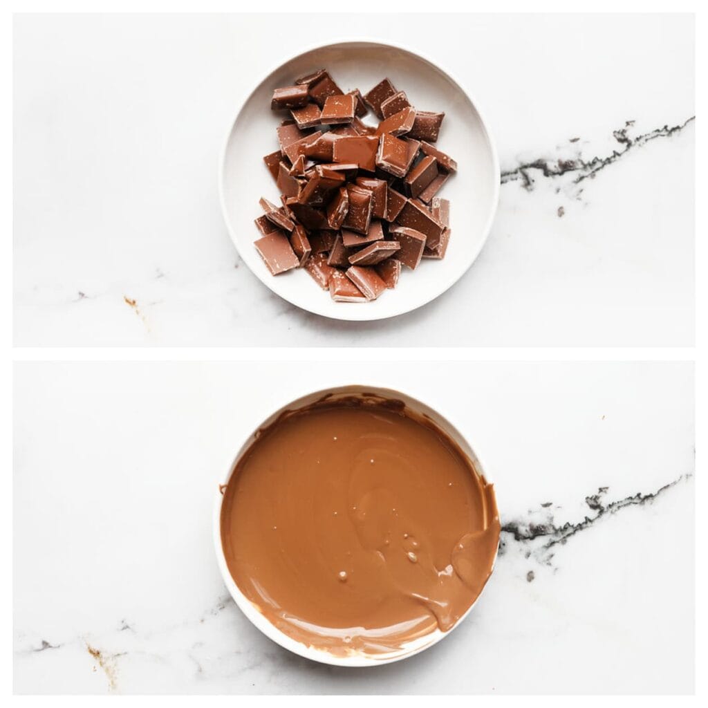 Smelt de melkchocolade au bain-marie.