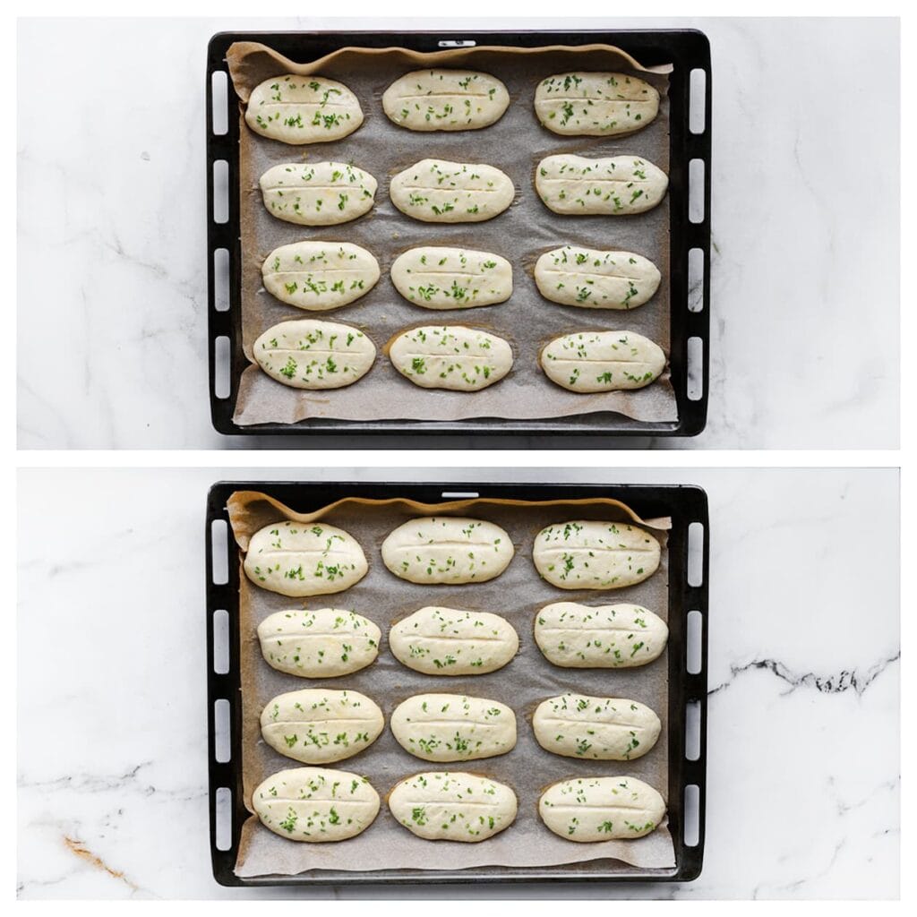 Laat 30 minuten rijzen, of tot ze in omvang zijn verdubbeld.