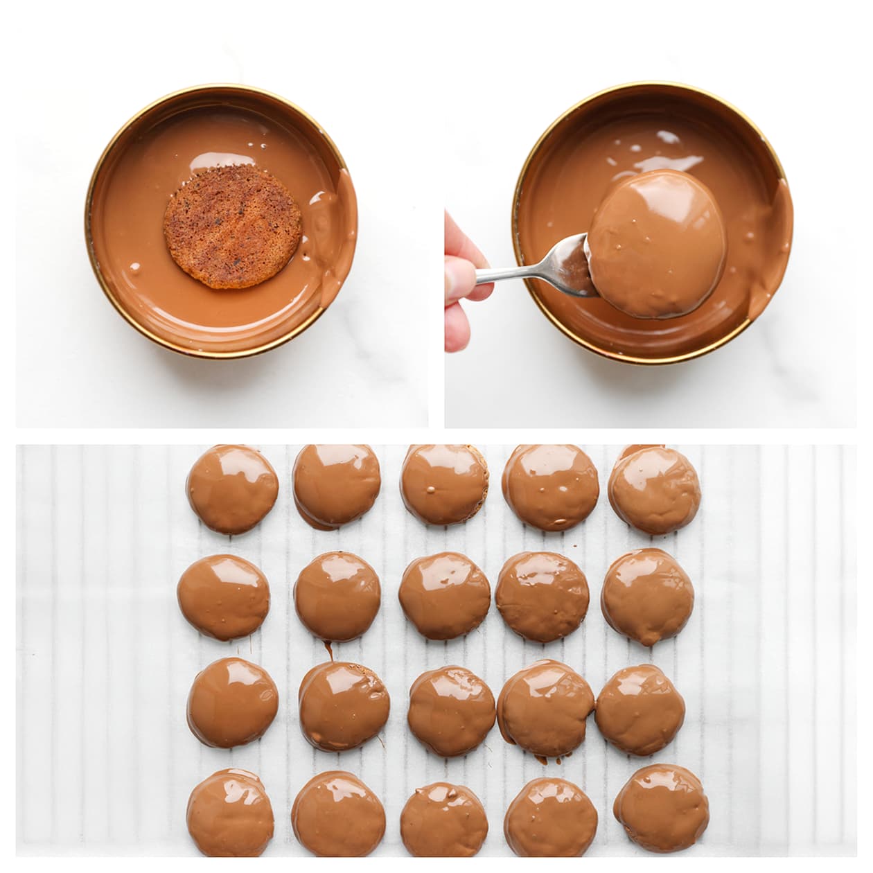 Koekjes door de chocolade halen