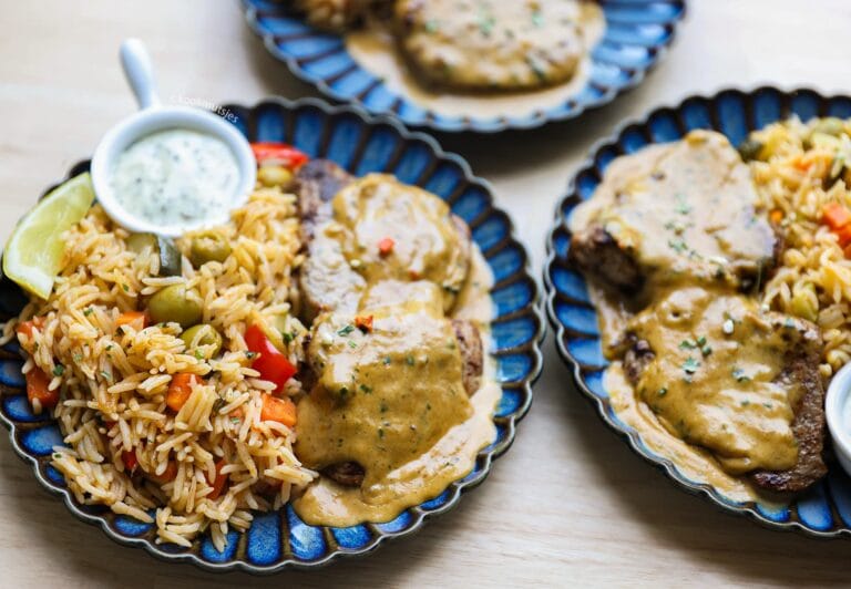 Rice with Beef Tenderloin and Pepper Sauce