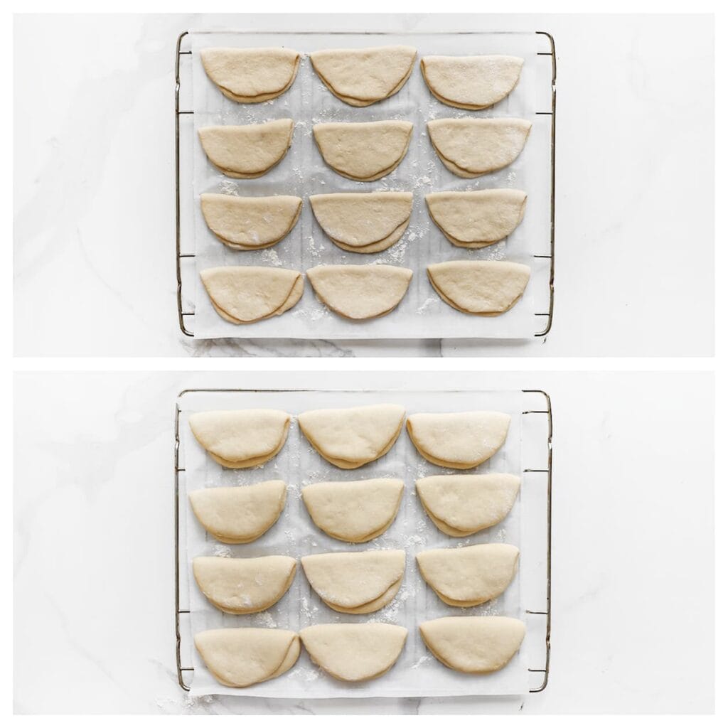 Leg het deeg op een met bakpapier beklede bakplaat. Laat 30 minuten rijzen, of tot ze in omvang zijn verdubbeld.