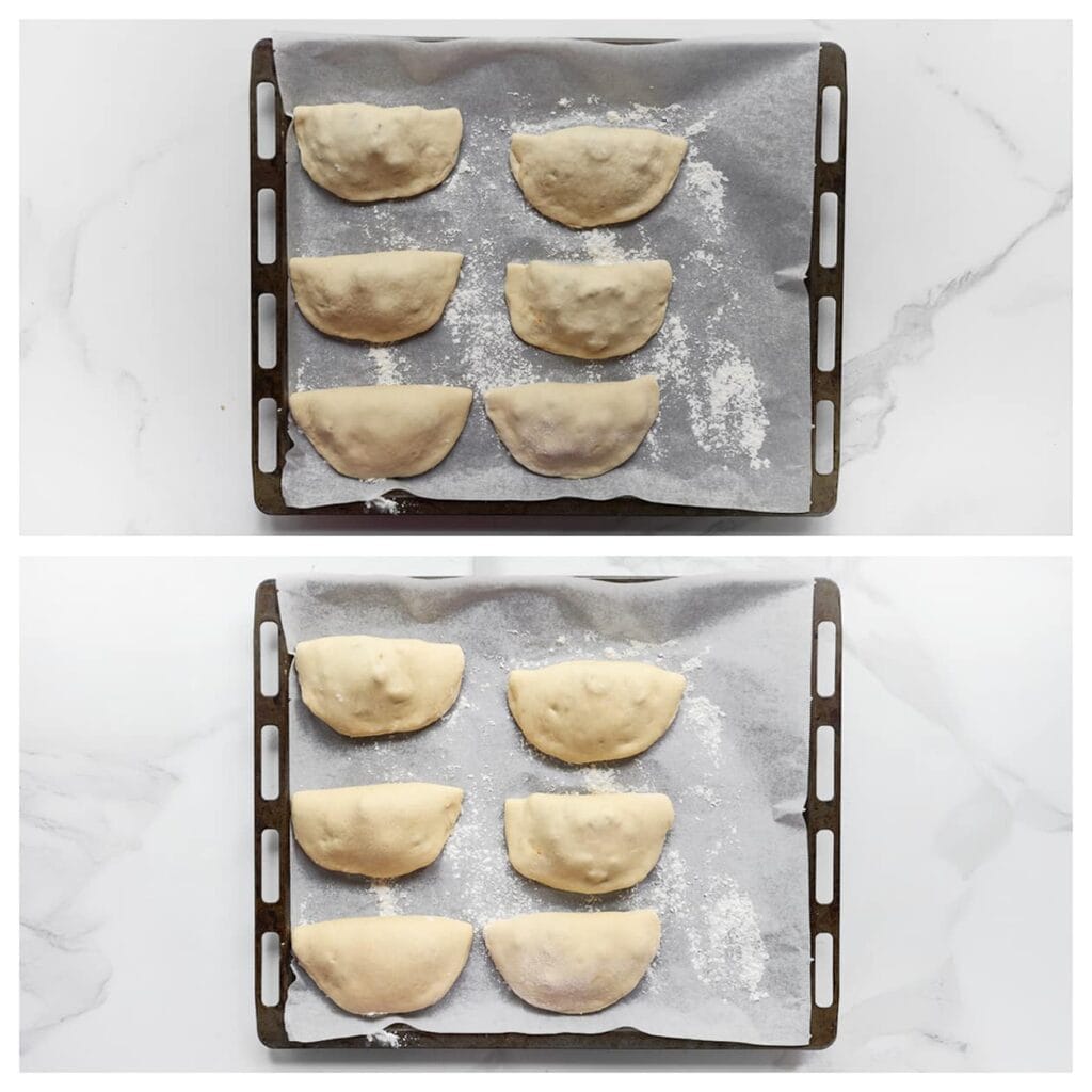 Leg de broodjes op een met bakpapier beklede bakplaat en laat ze 30 minuten rijzen op een warme plek.