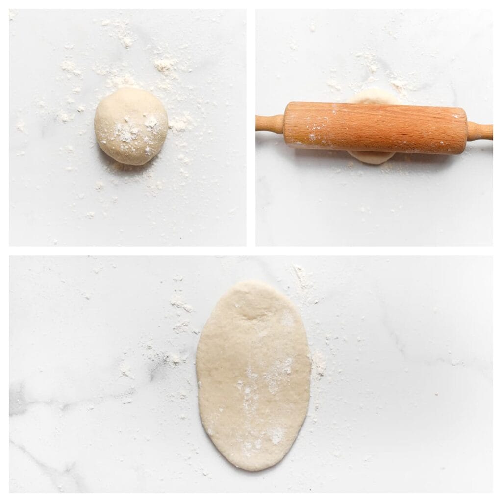 Rol een bol uit tot een ovaal op een met bloem bestoven werkvlak.