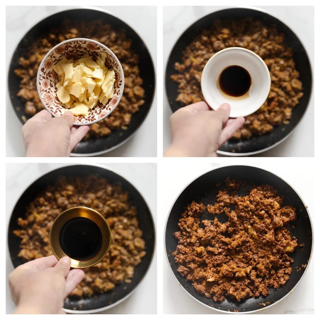 Voeg de geraspte Goudse kaas, sojasaus en ketjap manis toe en bak kort mee tot alles goed is gemengd.