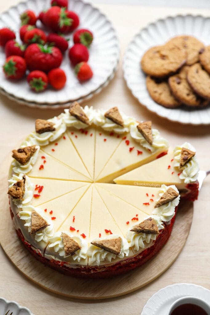 Red Velvet Cookie Cheesecake eindresultaat Kookmutsjes 
