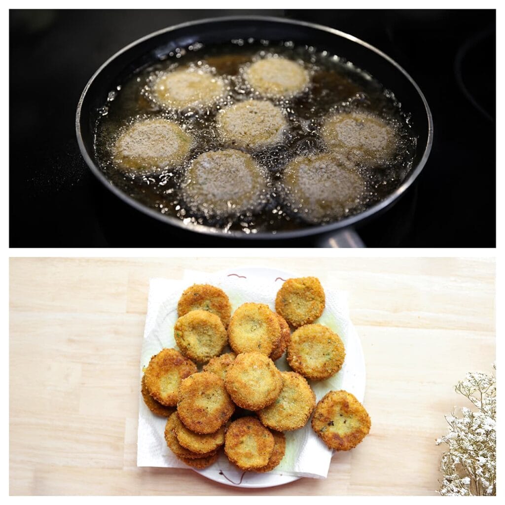 Verhit in een andere koekenpan een klein beetje zonnebloemolie op middelhoog vuur. Bak de maakouda in 2-3 minuten goudbruin.