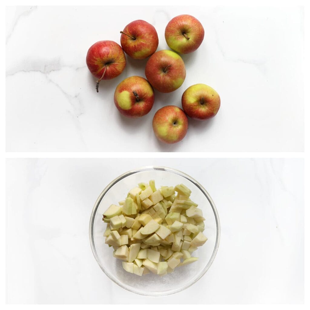 Schil de appels en snijd ze in blokjes.