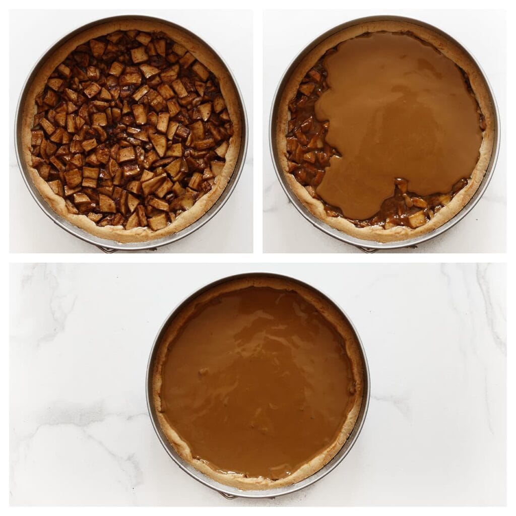 Giet de biscoffpasta gelijkmatig over de afgekoelde taart. Zet de taart minimaal 4-5 uur in de koelkast, liefst een hele nacht, zodat de smaken goed intrekken.