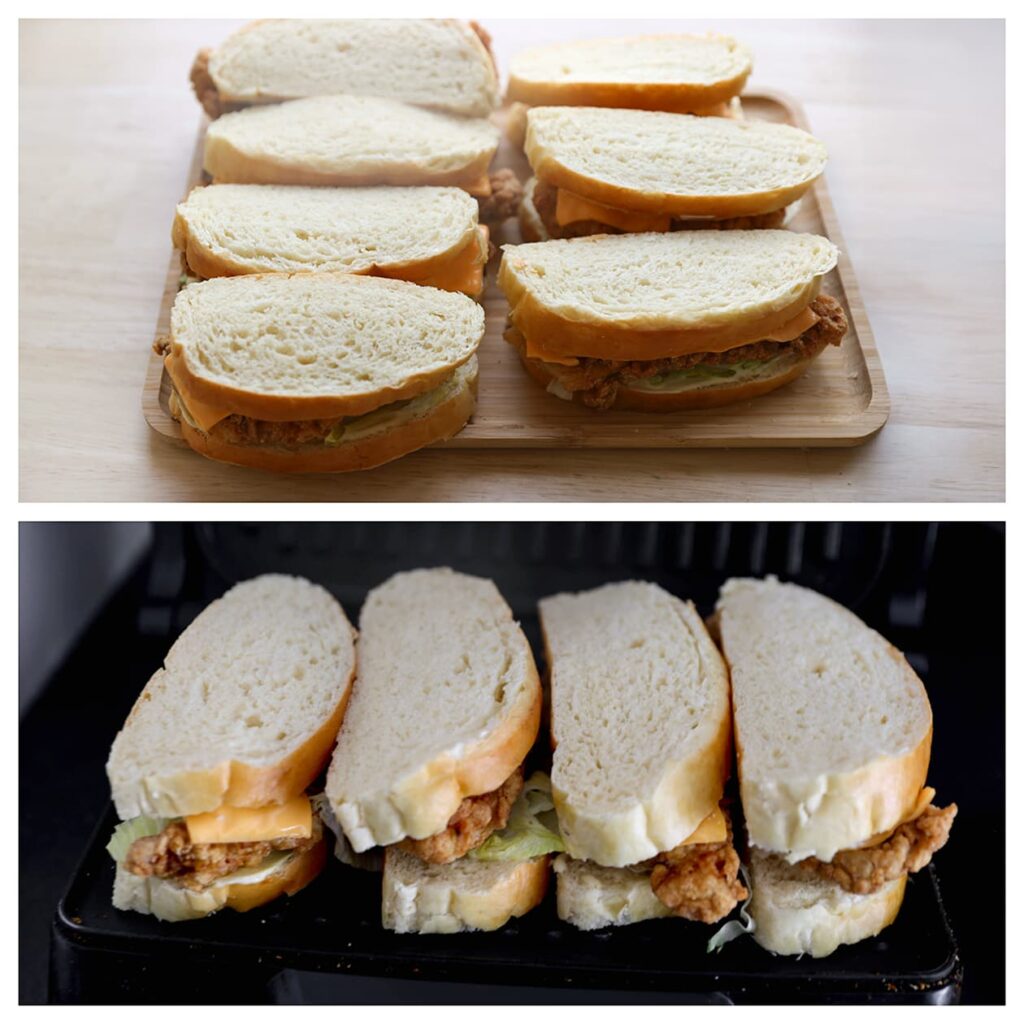 Vul ze met de krokante kip, frisse groenten en een saus naar wens. Grill kort voor extra smaak.