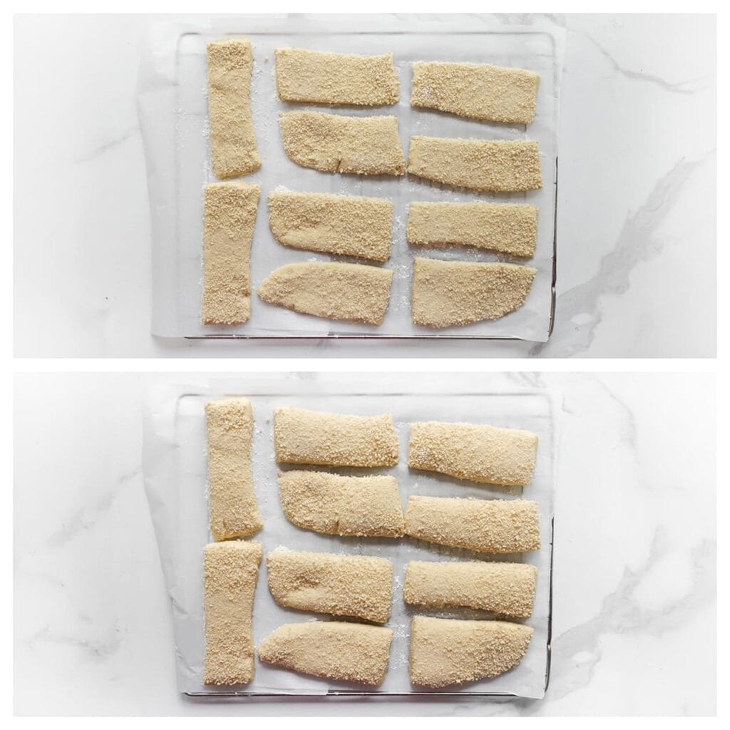 Leg de deegstukken op bakpapier. Laat nogmaals 30 minuten rijzen op een warme plek, of tot ze in omvang zijn verdubbeld.