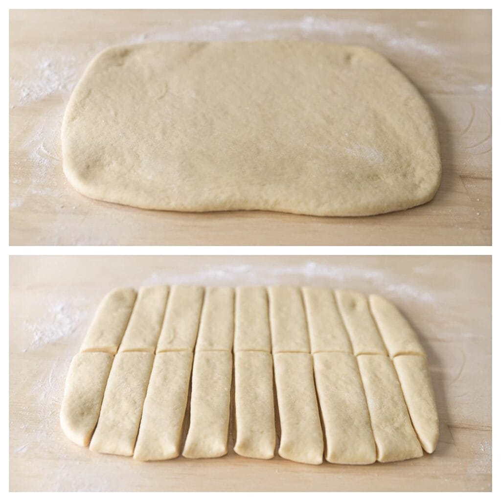 Snijd het deeg met een pizzasnijder in 18 stukken.