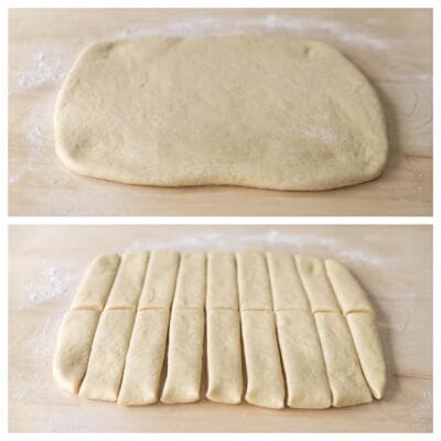 Snijd het deeg met een pizzasnijder in 18 stukken.