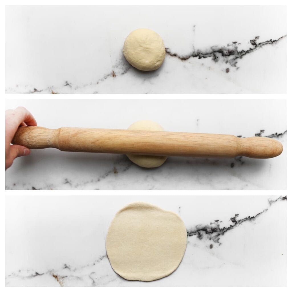 Rol een bol uit tot een ronde lap van ca. 3–4 mm dik. 