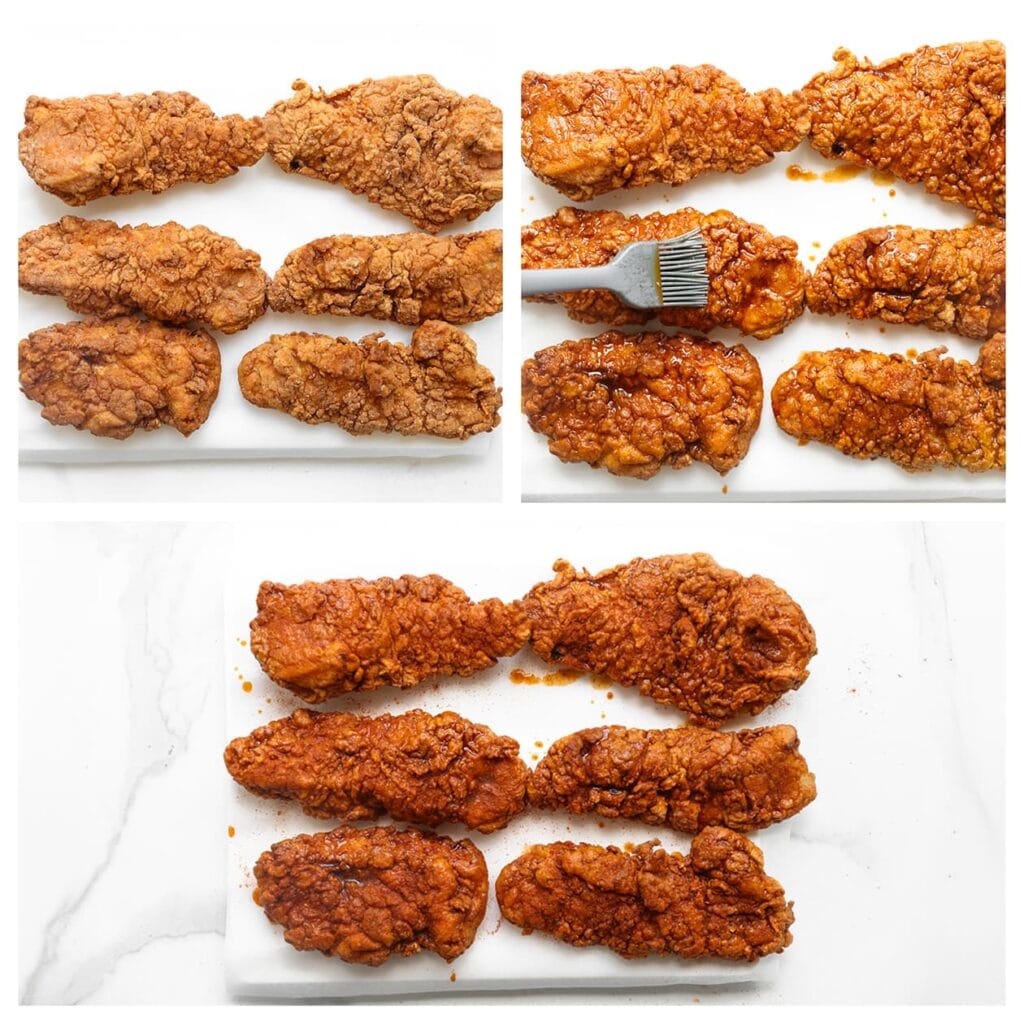 Bestrijk de kip met de hot sauce. 