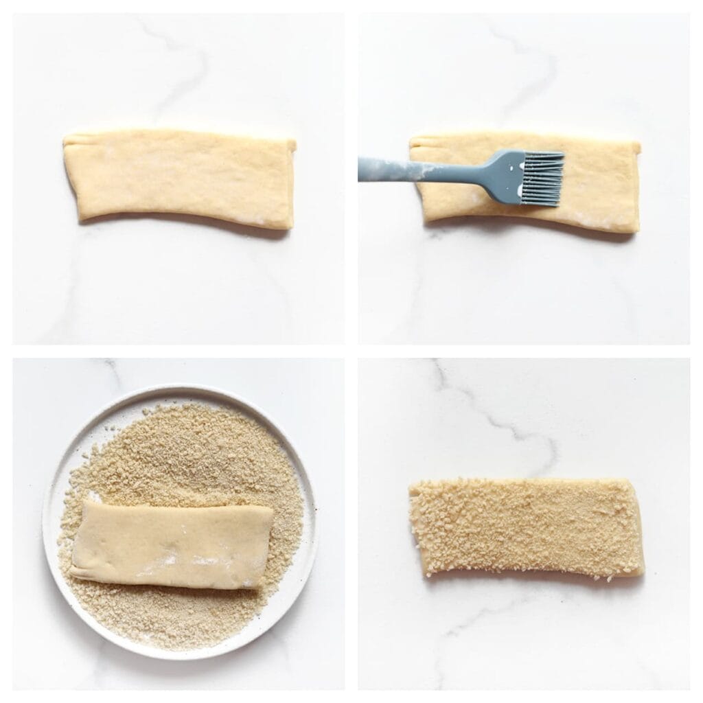 Bestrijk de bovenkant met melk en druk één zijde in de panko.