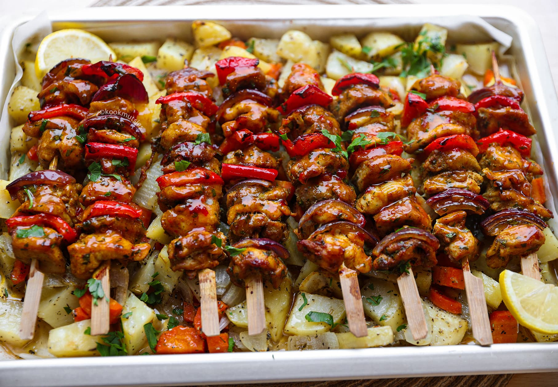 Kipspiesjes met Groenten uit de Oven