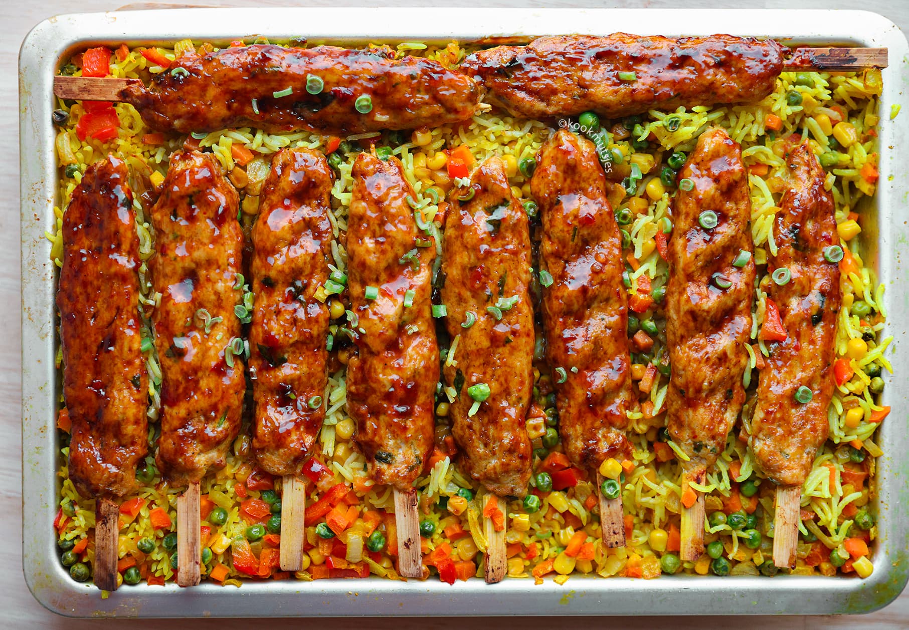 Ovenschotel met Kipspiesjes en Rijst